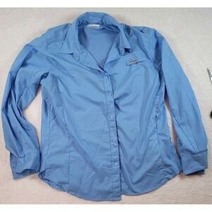 Women's Columbia PFG Fishing Shirt Sz L Light Blue Outdoor Boating Packable